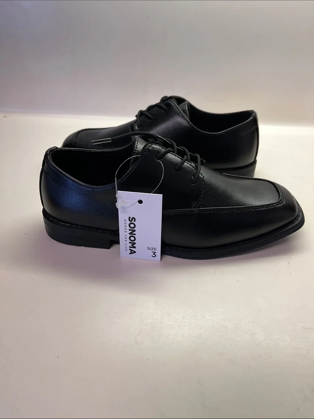 Sonoma Black Boys' Lace-Up Dress Shoes - Smooth Faux Leather